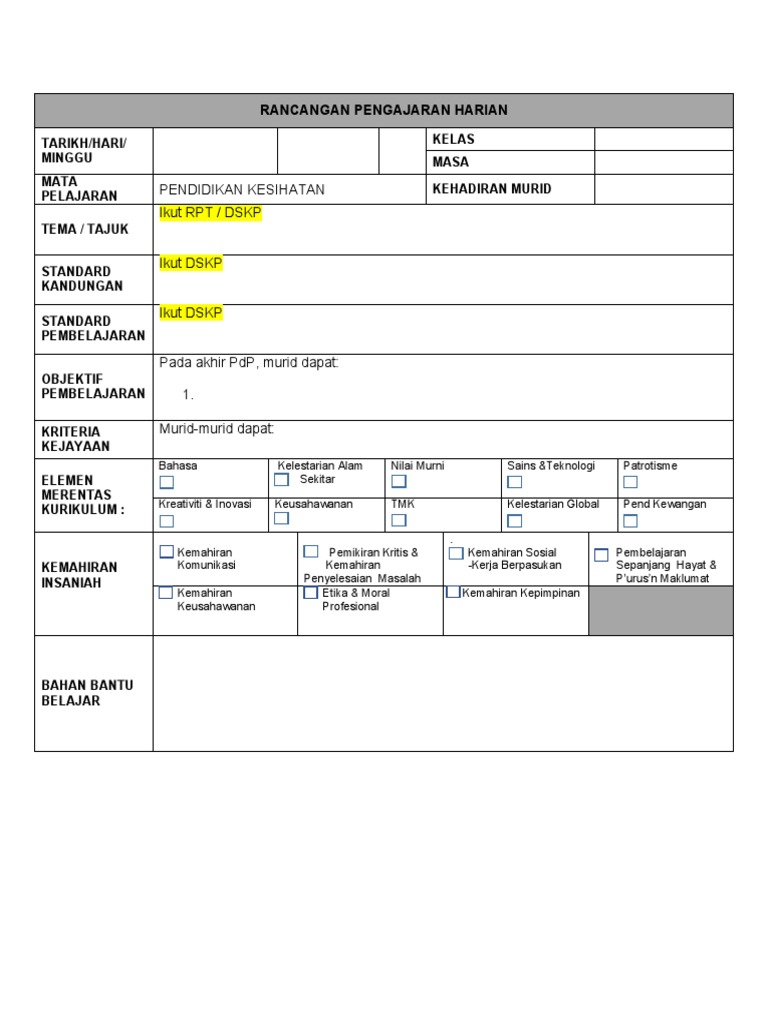 Templat RPH PK | PDF