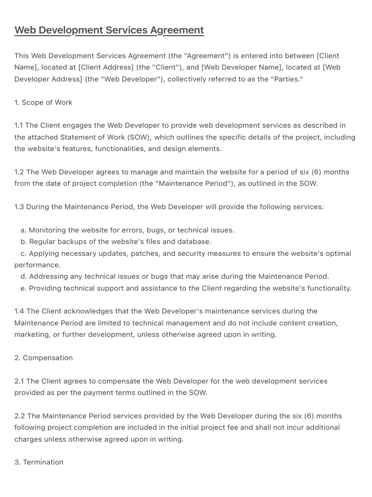 Web Development Services Agreement | PDF | Confidentiality | Breach Of ...