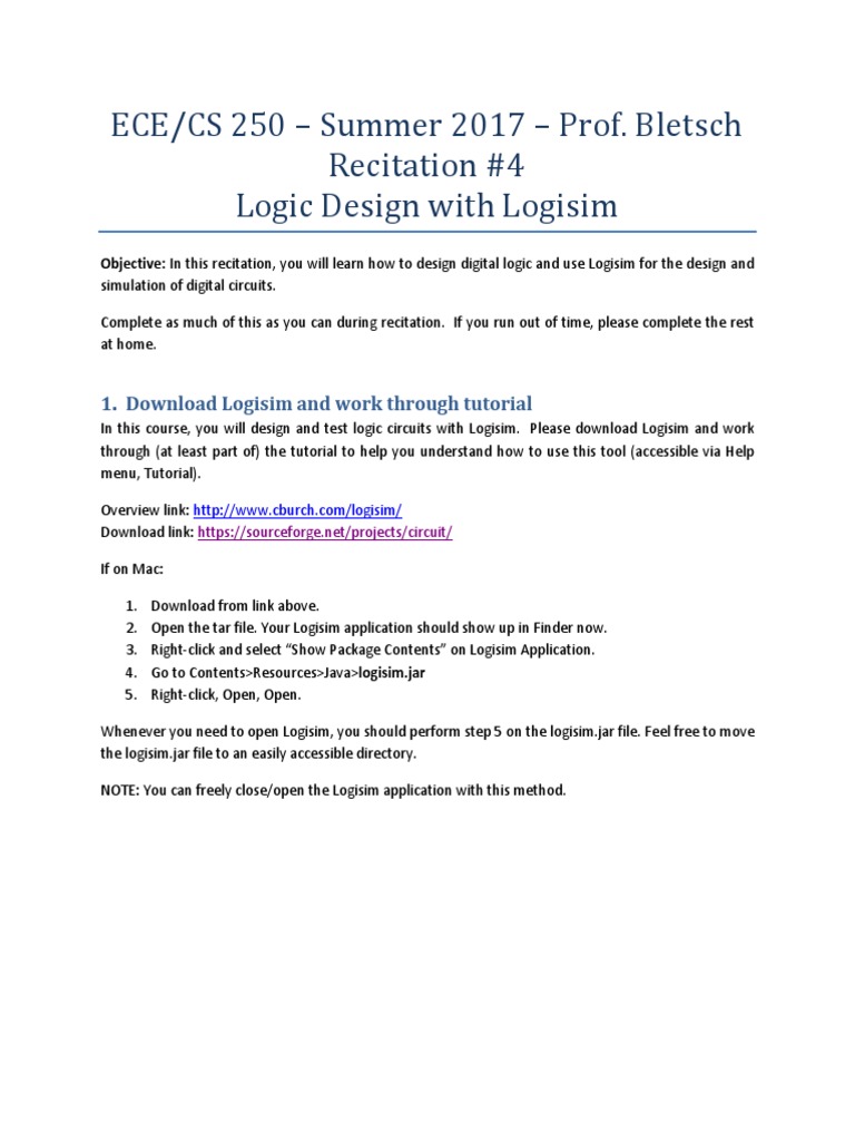 Recitation04 Logisim Pdf Electronic Design Computer Hardware