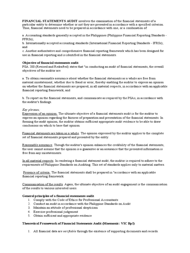 Introduction To The Framework On Financial Statements Audit Pdf