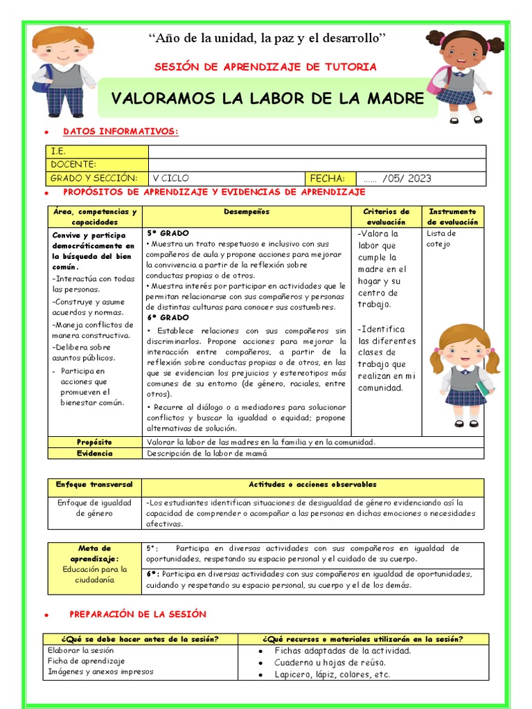 Ses-Mart-Ps-Valoramos La Labor de La Madre | PDF | Evaluación | Aprendizaje
