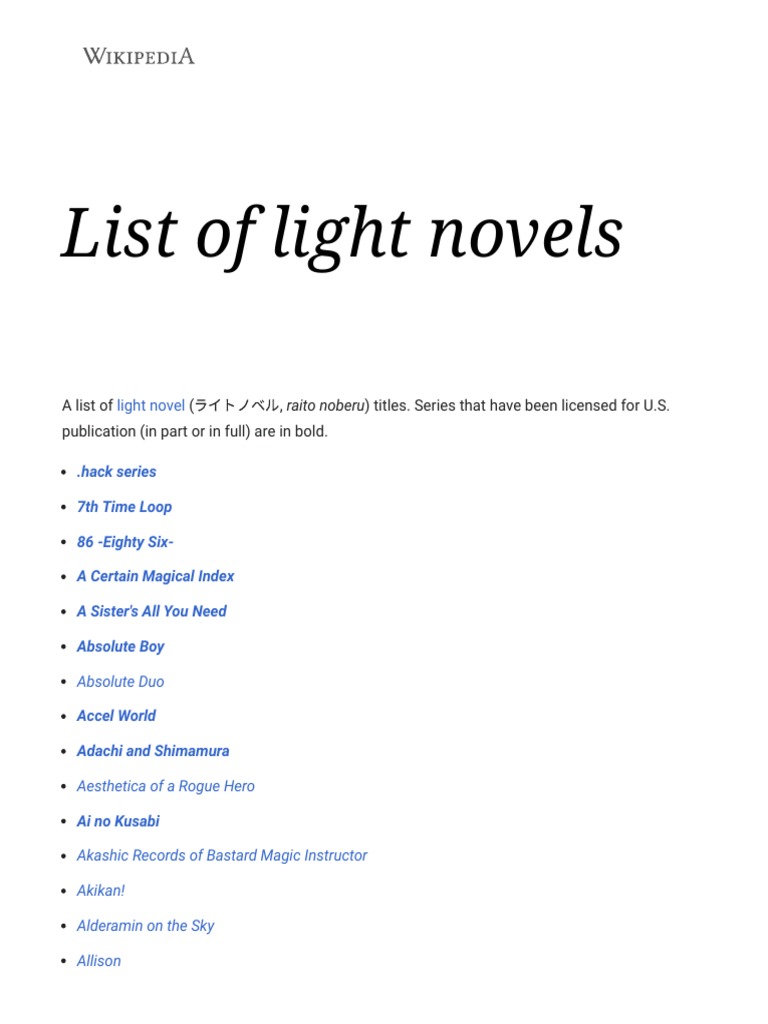 List of Light Novels - Wikipedia | PDF