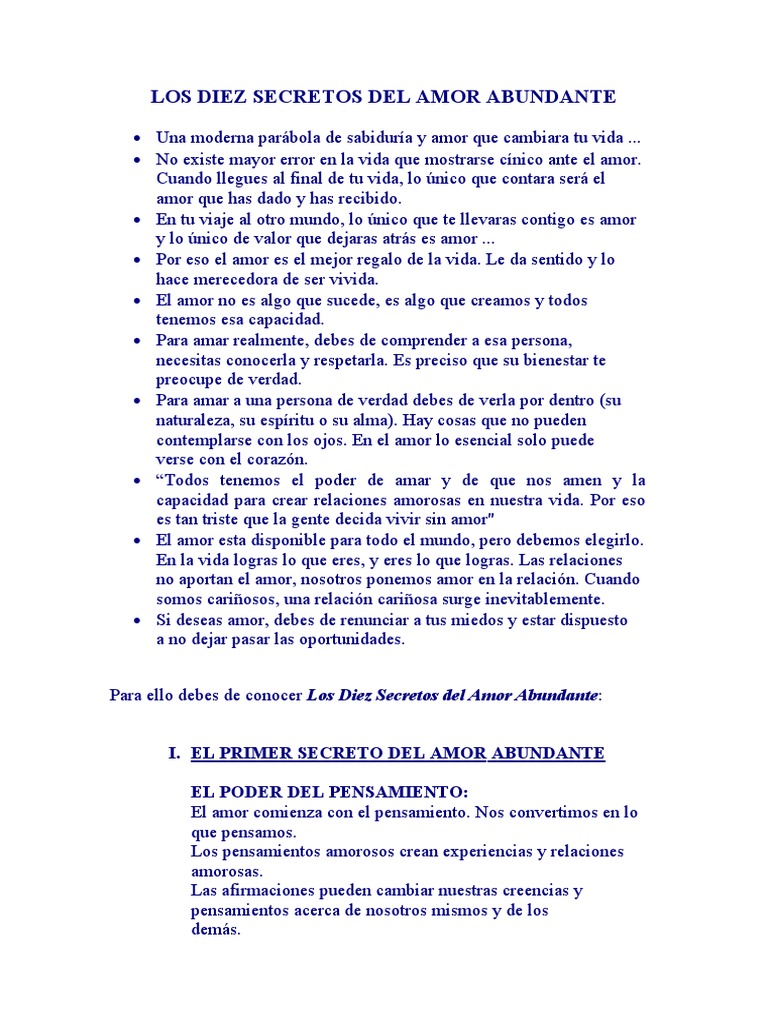 Resumen de Los 10 Secretos Del Amor Abundante | PDF | Salud y bienestar ...
