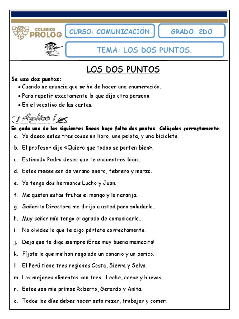 Hoja De Trabajo Para Practicar El Punto Y Coma Y Los Dos Puntos Hojas