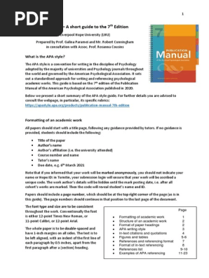 APA Style 7th Edition. Short Guide. 
