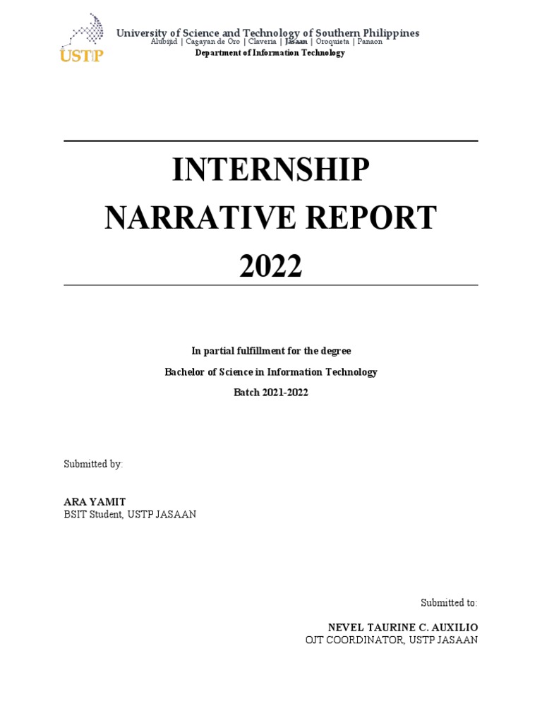 Internship narrative report cover pdf
