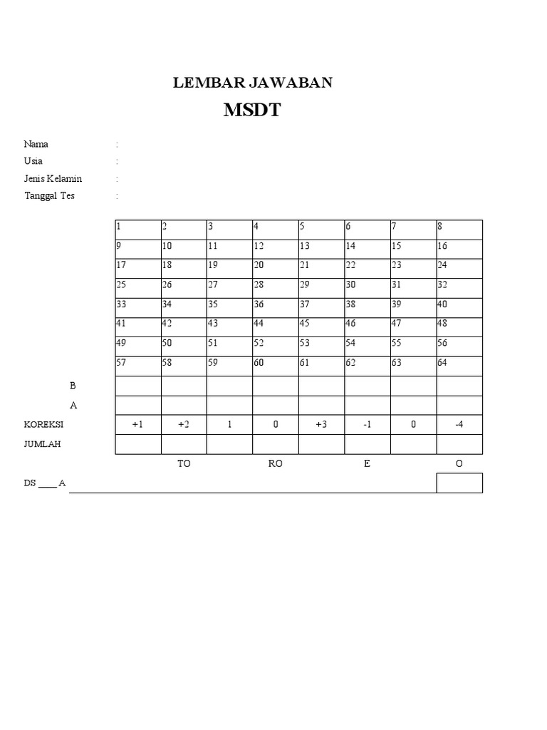 Lembar Jawaban Tes MSDT | PDF