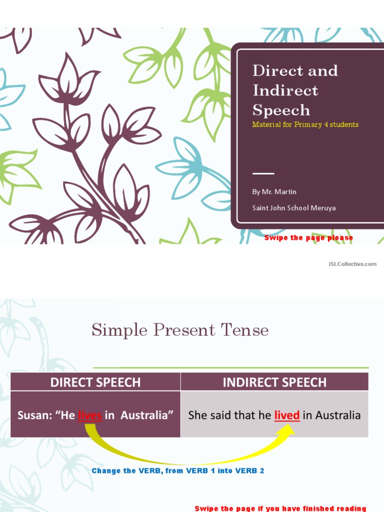 Direct and Indirect Speech Explanation and Practice | PDF | Verb ...