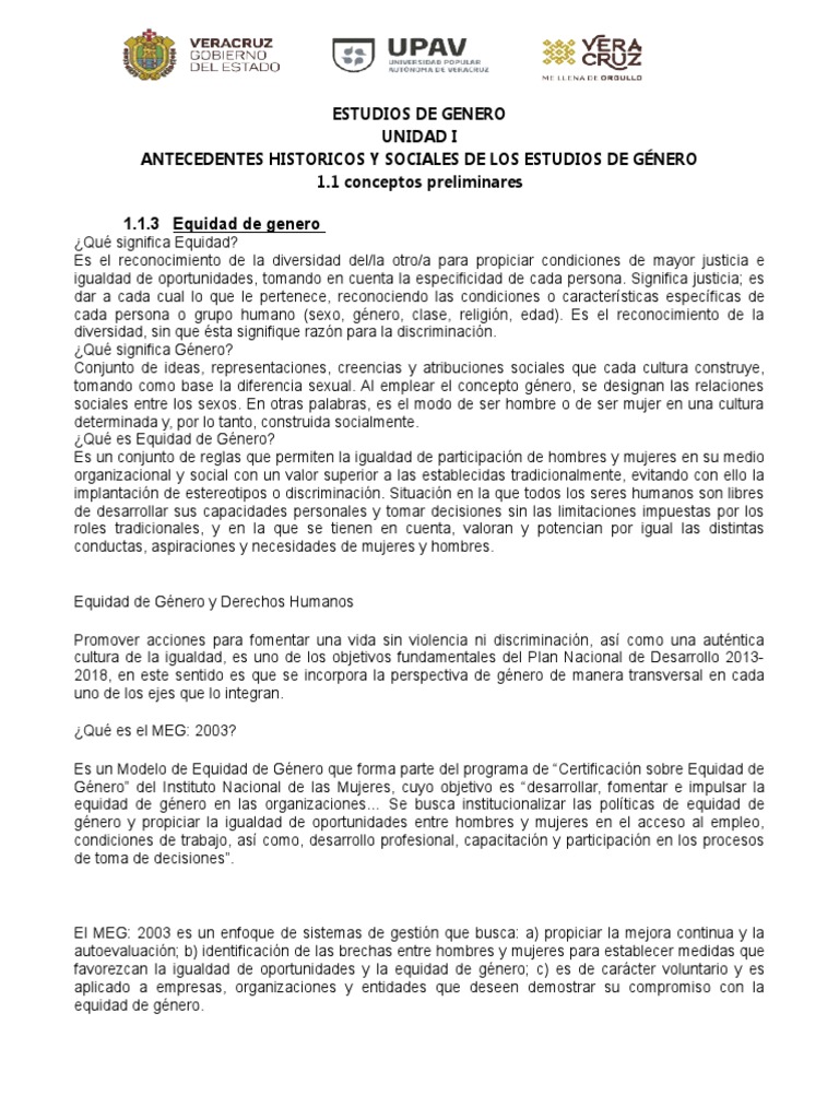 Equidad de Género: Conceptos y Contexto en México | PDF | Igualdad de ...