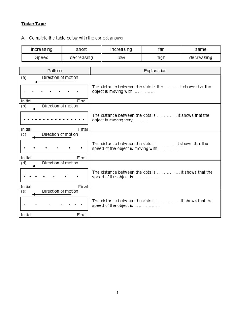 TTicker Tape Only PDF Velocity Acceleration