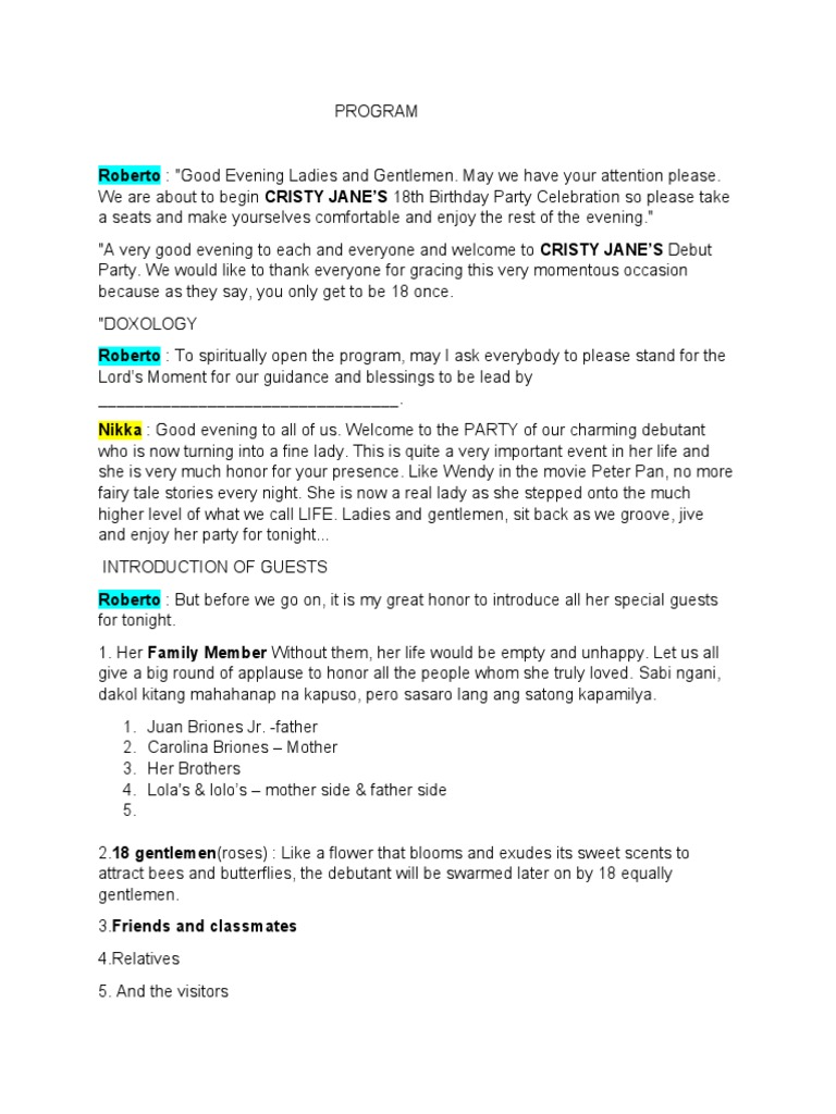 Cristy Jane's 18th Bday - Program | PDF