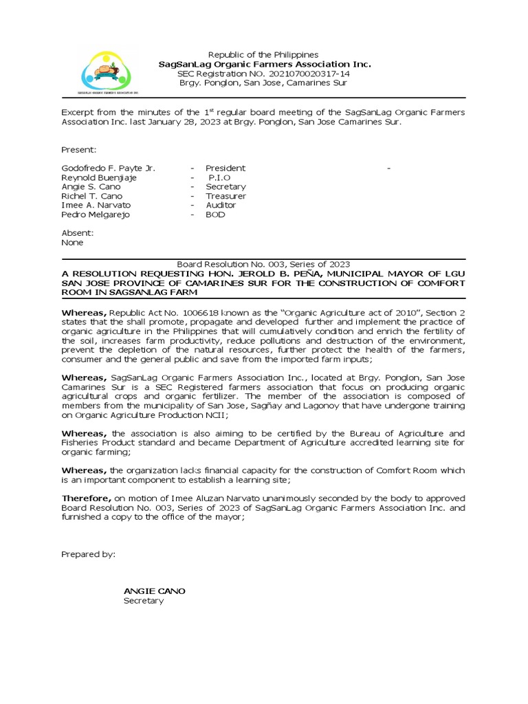 Resolution for Comfort Room Construction | PDF | Organic Farming ...