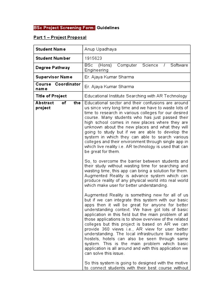 BSC Project Proposal Form - Guidelines | PDF | Augmented Reality ...