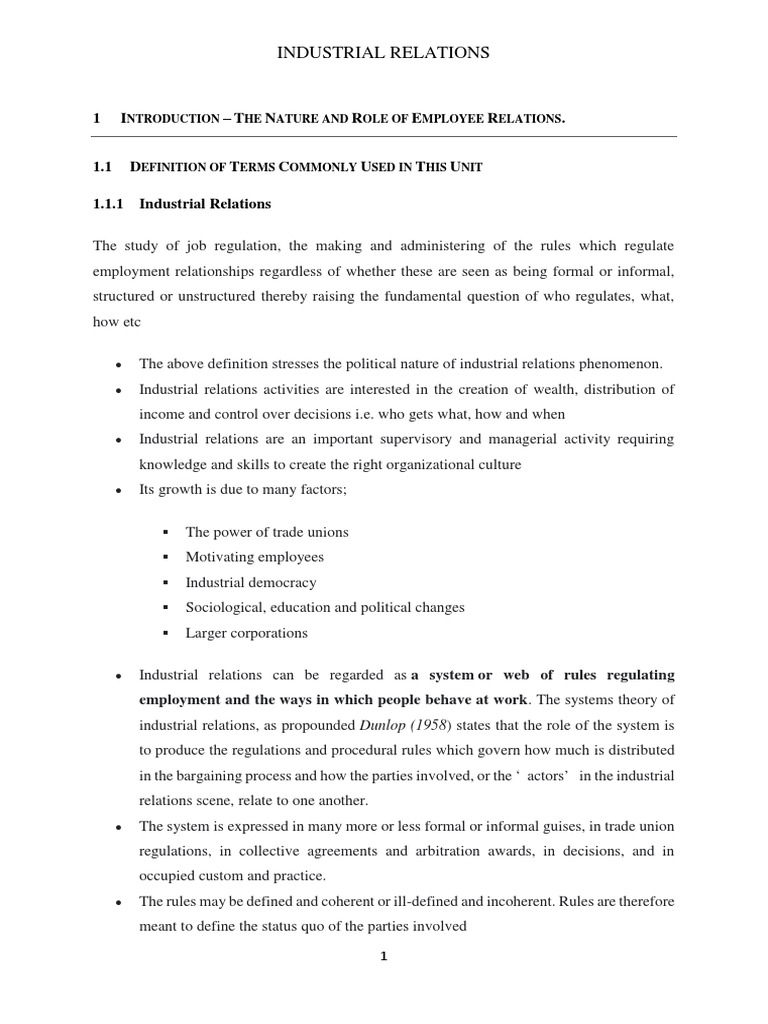 Industrial Relations Notes Pdf Employment Trade Union