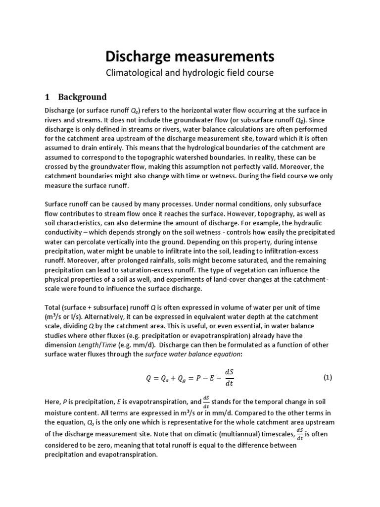 Discharge Measurement Techniques in Hydrology | PDF | Discharge ...