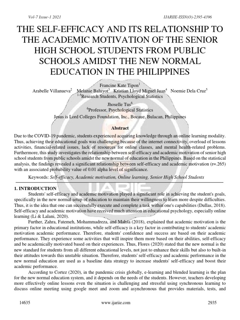 Self-Efficacy and Academic Motivation in PH | PDF | Self Efficacy ...