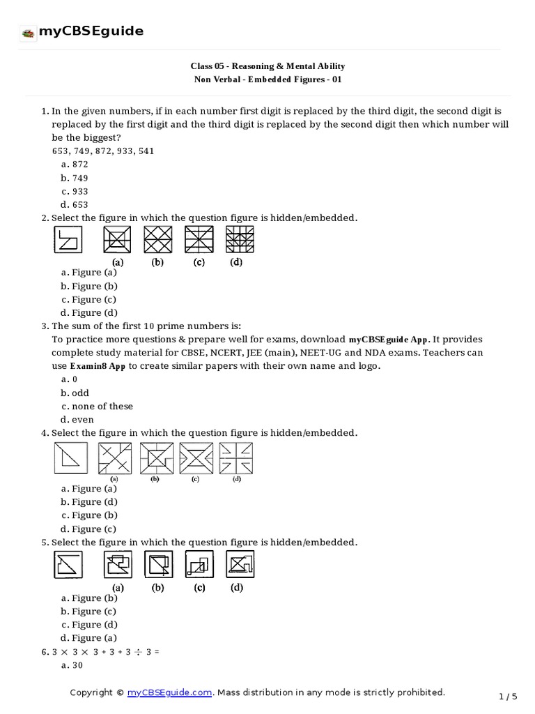 Reasoning NV Embeddedfigures 01 | PDF | Schools | Standardized Tests