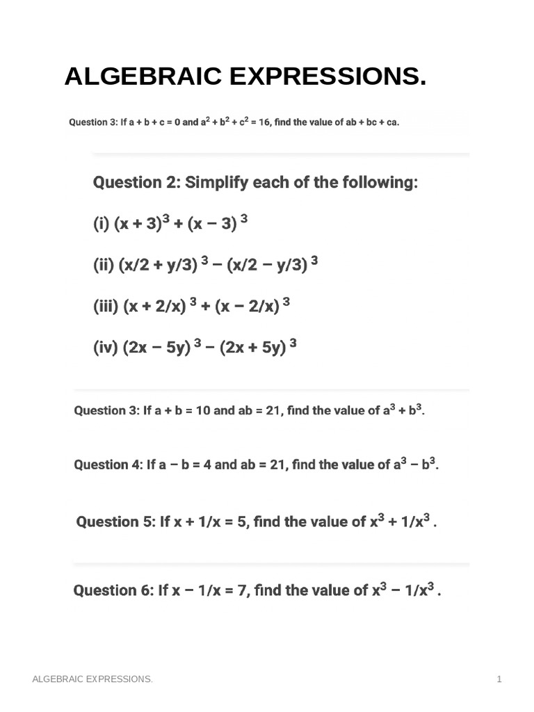 Algebraic Expressions | PDF