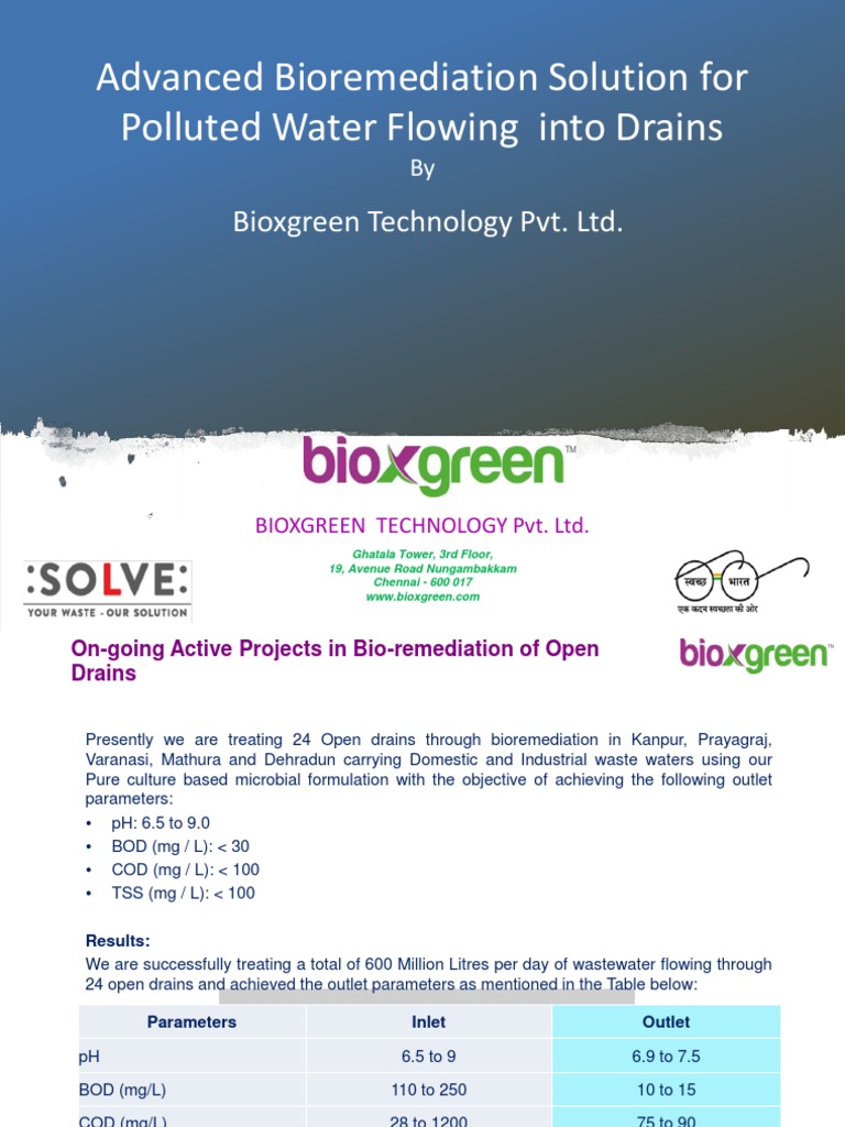 Summary Bioremediation of Drains in UP - Bioxgreen | PDF | Water ...