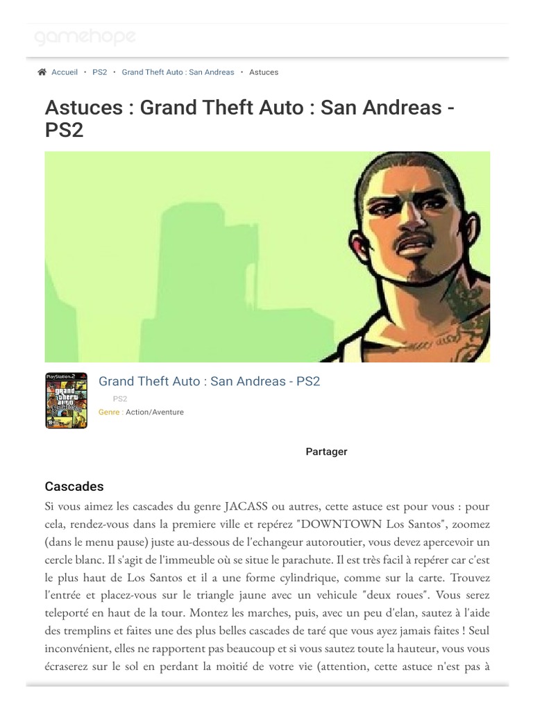 Codes et astuces GTA San Andreas PS2 | PDF | Histoire