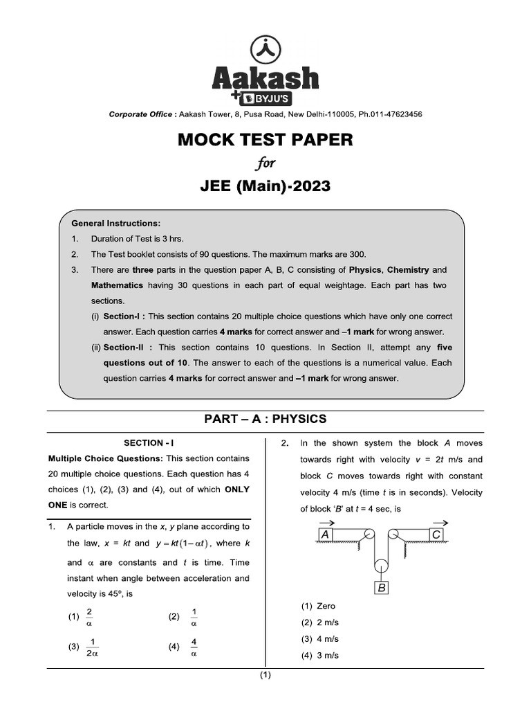 Mock Test For JEE Main 2023 | PDF