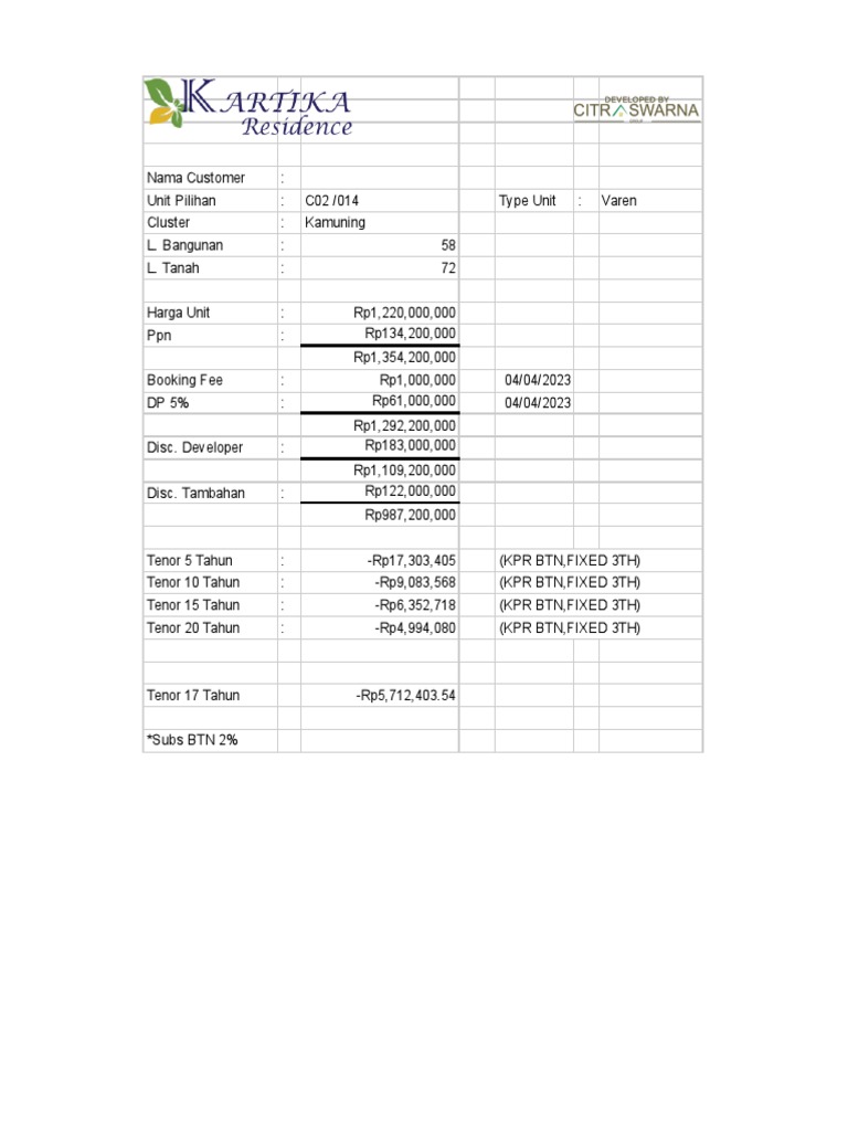 Simulasi KPR BTNKARTIKAKAMUNINGVarenSubs2 PDF