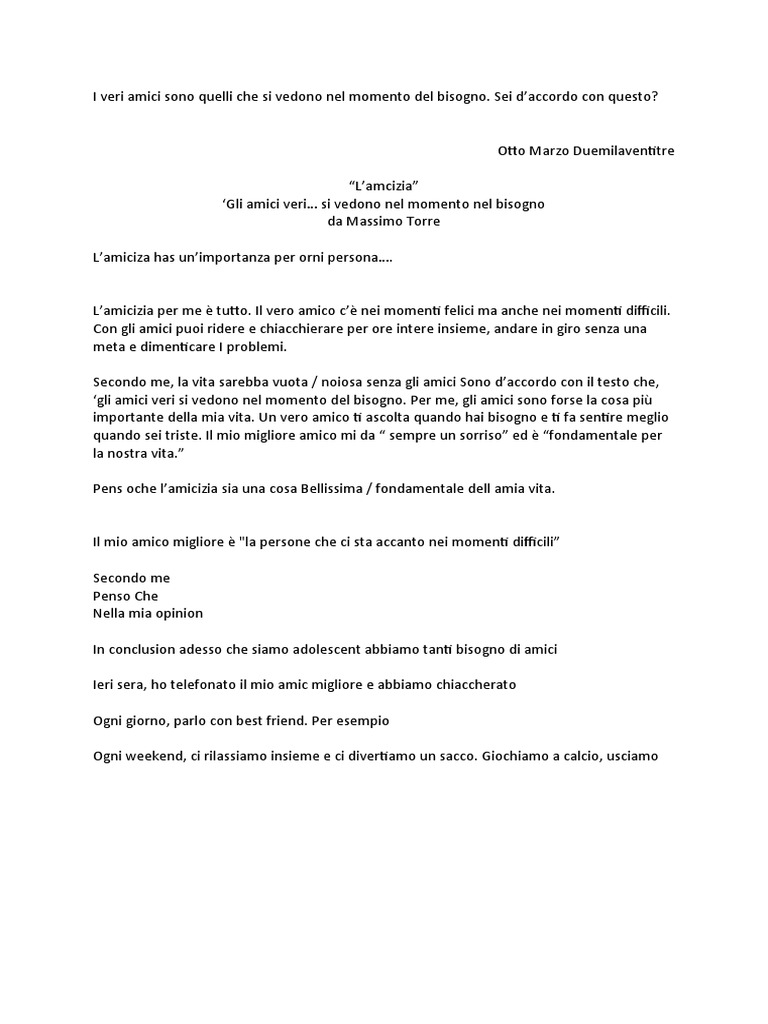 Italian Writing Examples | PDF