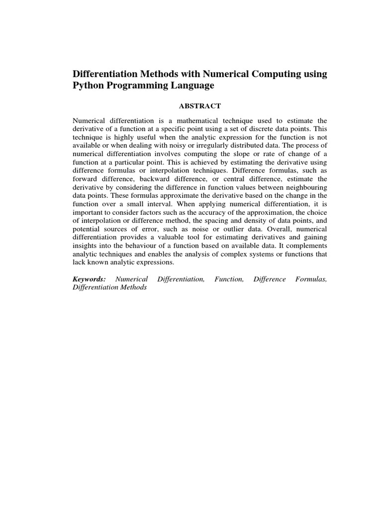 Differentiation Methods With Numerical Computing And Python Programming Differentiation methods with numerical computing and python programming
