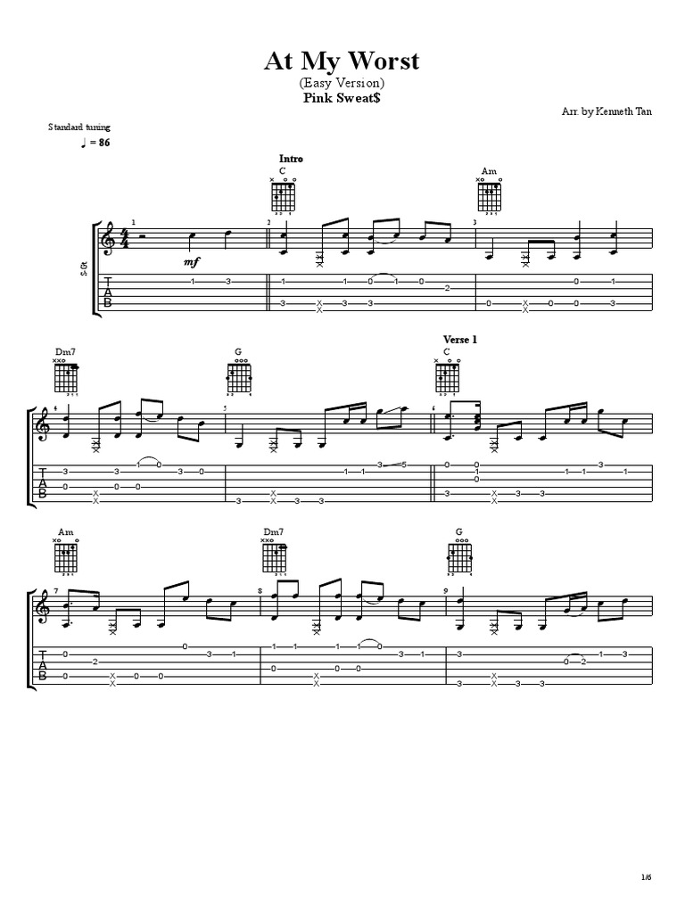Pink Sweat at My Worst (Easy Version) PDF Songs Musical Forms