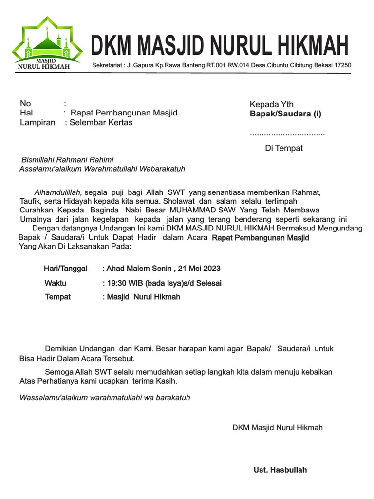undangan rapat masjid | PDF