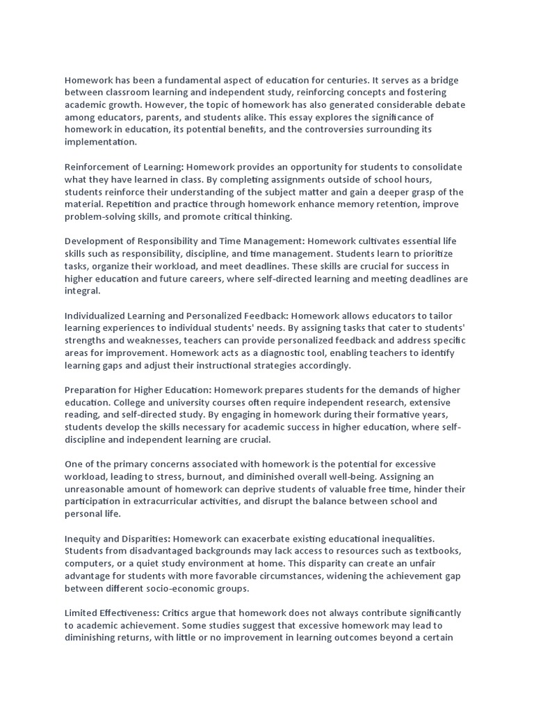 Homework Essay | PDF | Homework | Teachers