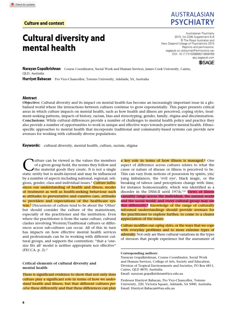 Cultural Diversity and Mental Health | PDF | Mental Disorder | Psychiatry