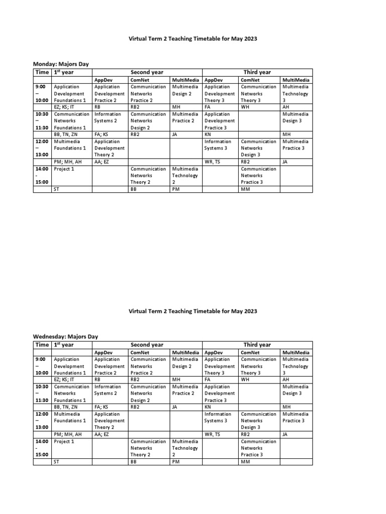 Virtual Term 2 Teaching Timetable FT Diploma Version 1 PDF