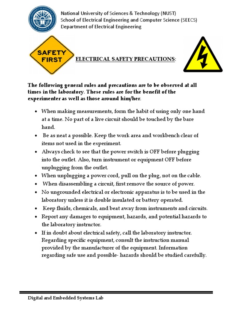 GENERAL LABORATORY RULES AND PRECAUTIONS PDF Laboratories
