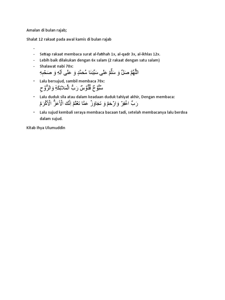 Amalan Di Bulan Rajab | PDF