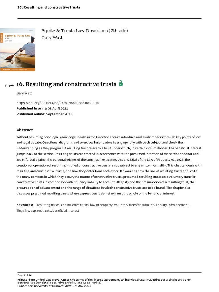 Resulting and Constructive Trusts Explained | PDF | English Trust Law ...