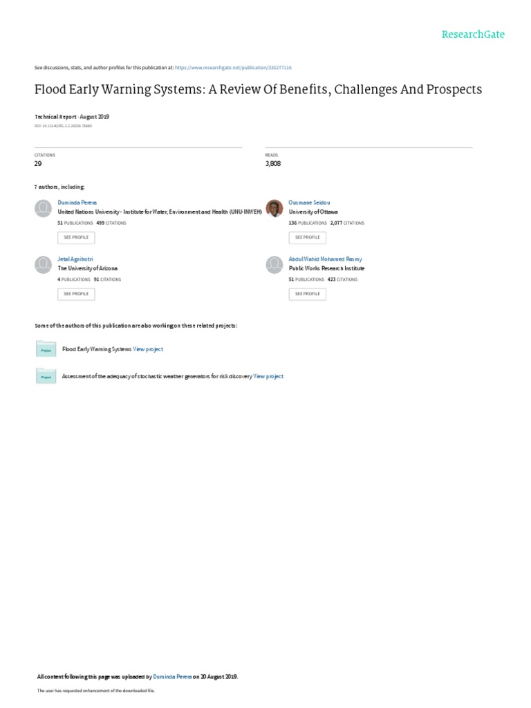 Flood Early Warning Systems A Review of Benefits Challenges and