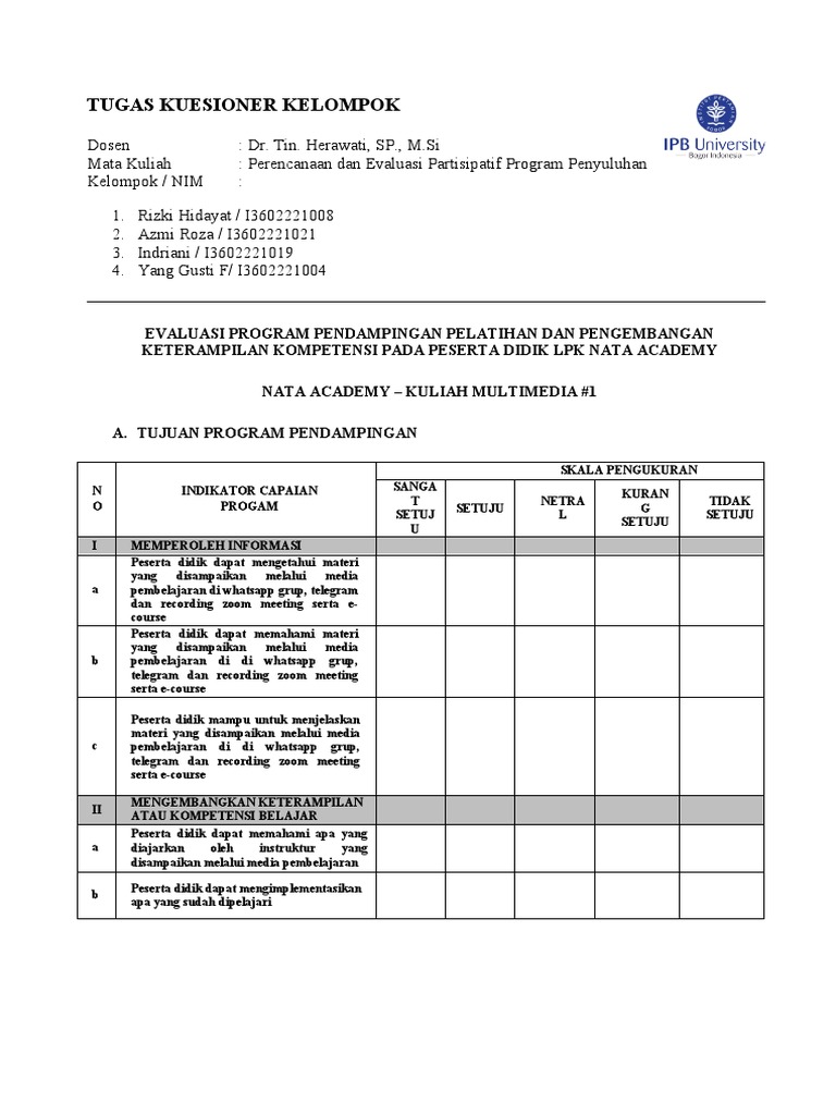 Evaluasi Program Pelatihan Nata Academy | PDF