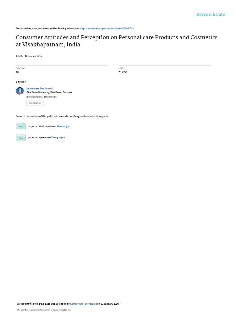 Project On Personal Care Product PDF Cosmetics Attitude (Psychology)