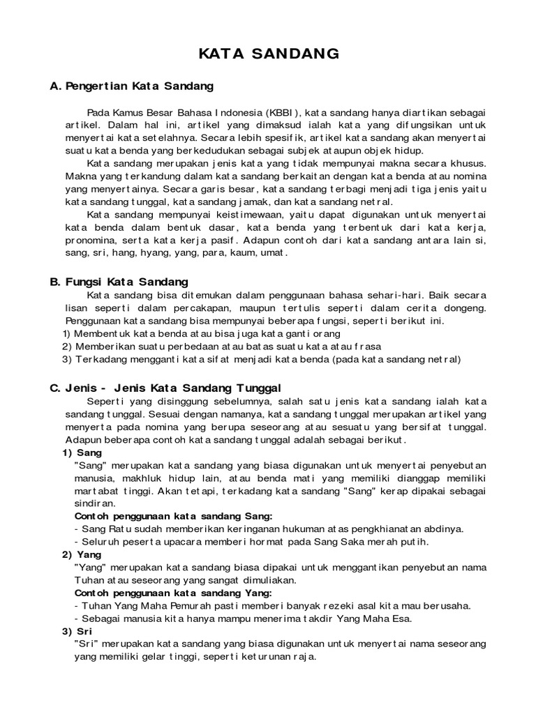Pengertian dan Jenis Kata Sandang | PDF