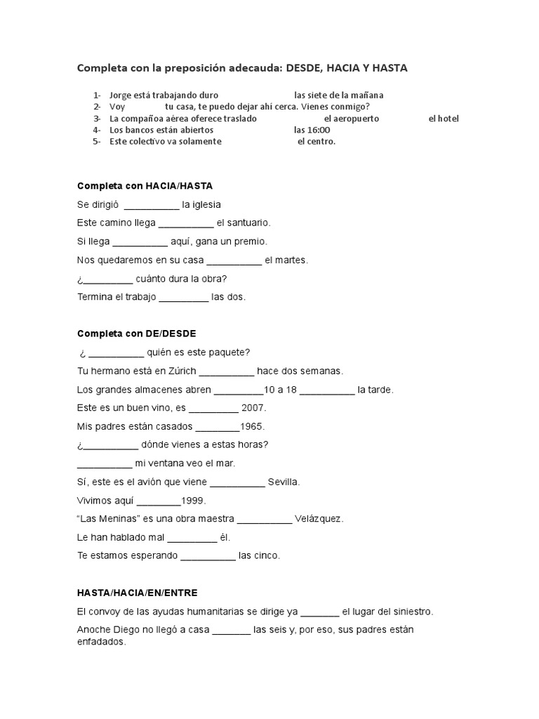 Ejercicios de Preposiciones en Español | PDF | Arte