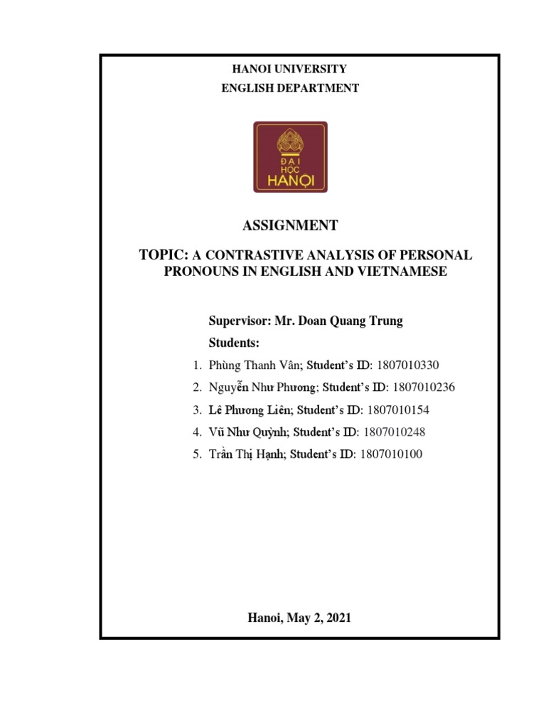A Contrastive Analysis of Personal Pronouns On English and Vietnamese ...