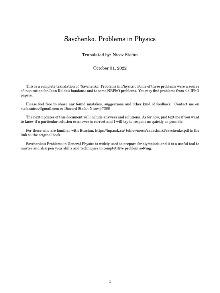 Savchenko. Problems in Physics-1 | PDF | Magnetic Field