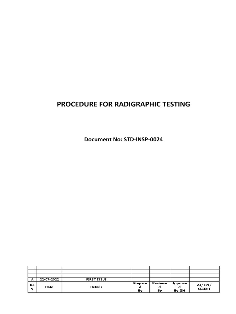Radiographic Testing Procedure Guide | PDF | Radiography ...