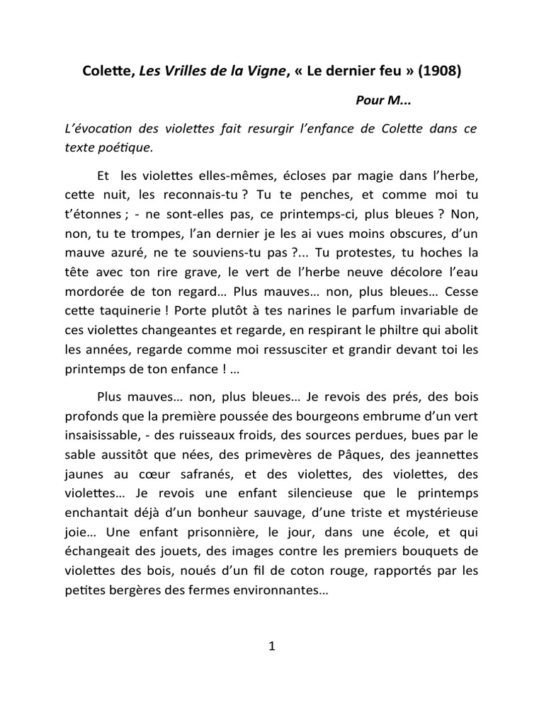 Colette Les Vrilles de La Vigne Le Dernier Feu2 PDF