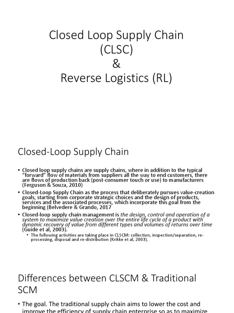Closed Loop Supply Chain PDF Supply Chain Logistics