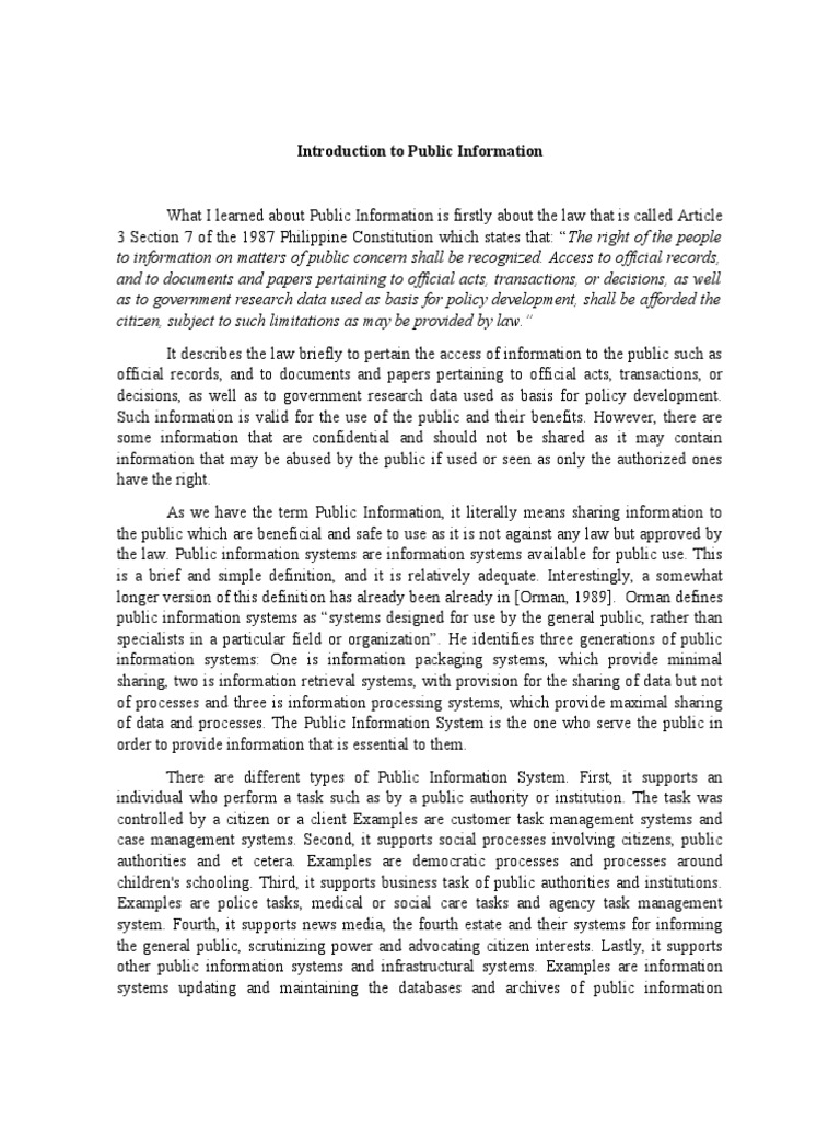 Introduction To Public Information - Reflection | PDF | Information ...