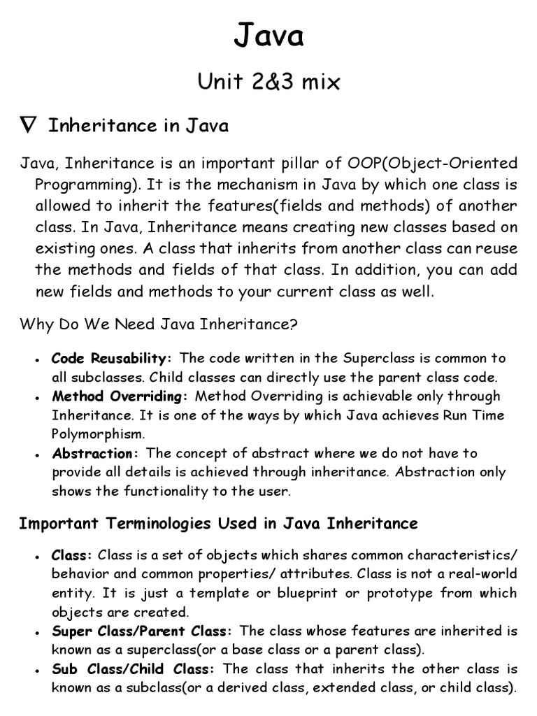 Java Notes For Semester Exam