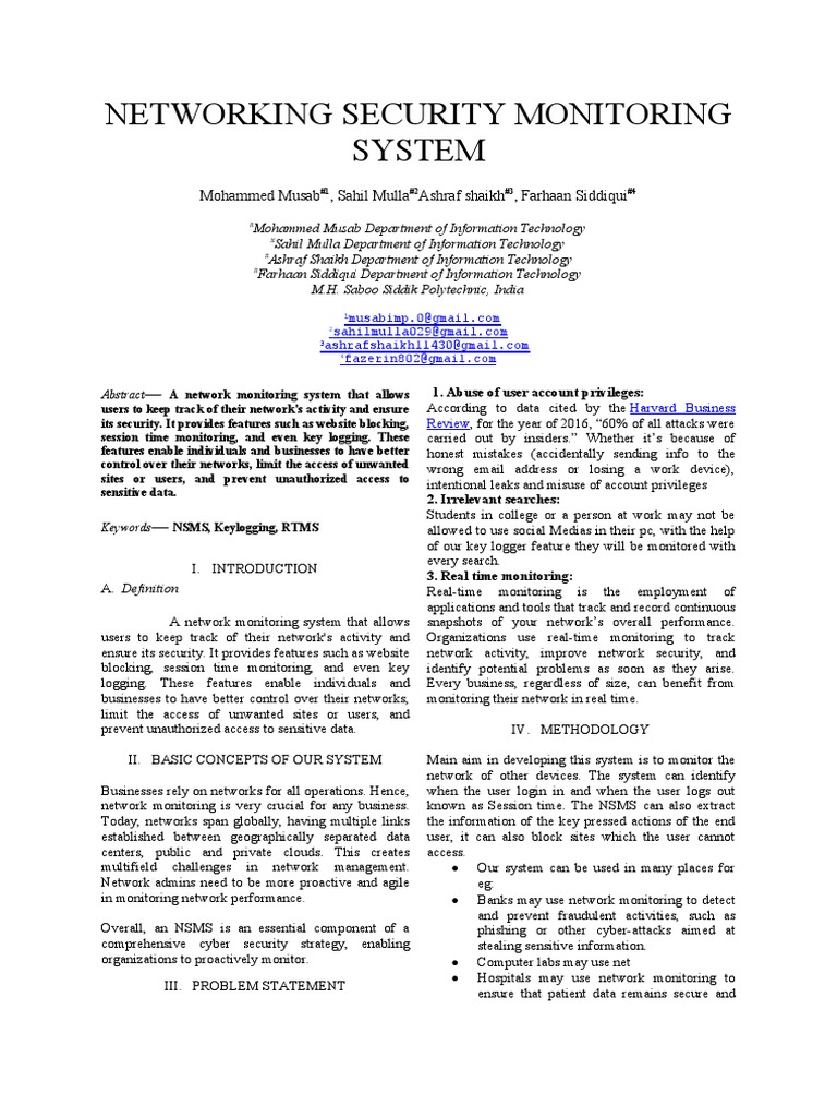 Network Security Monitoring System IEEE Paper | PDF | Computer Network ...