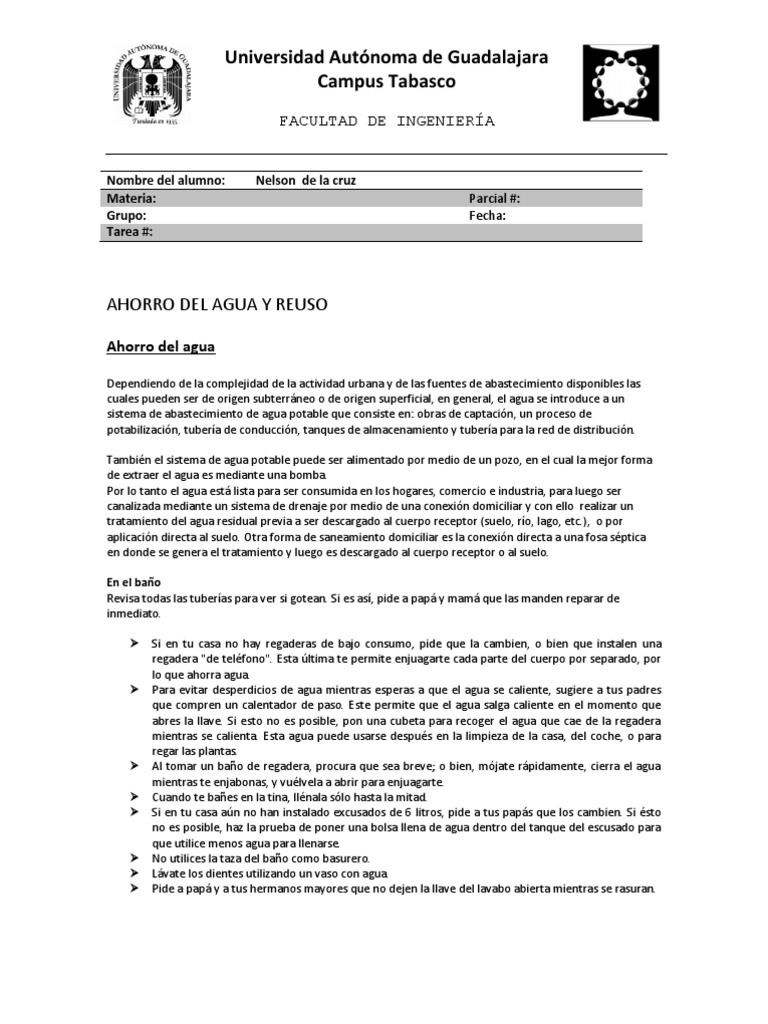Ahorro y Reuso del Agua en Hogares | PDF | Riego | Agua
